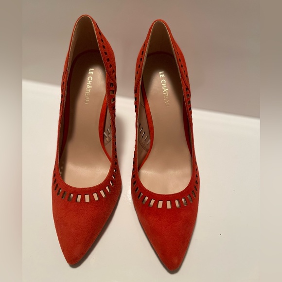 Orange/ Coral Suede Pumps - Picture 2 of 5